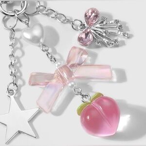 Pink Charm Bag Charm with Bow & Strawberry Accent
